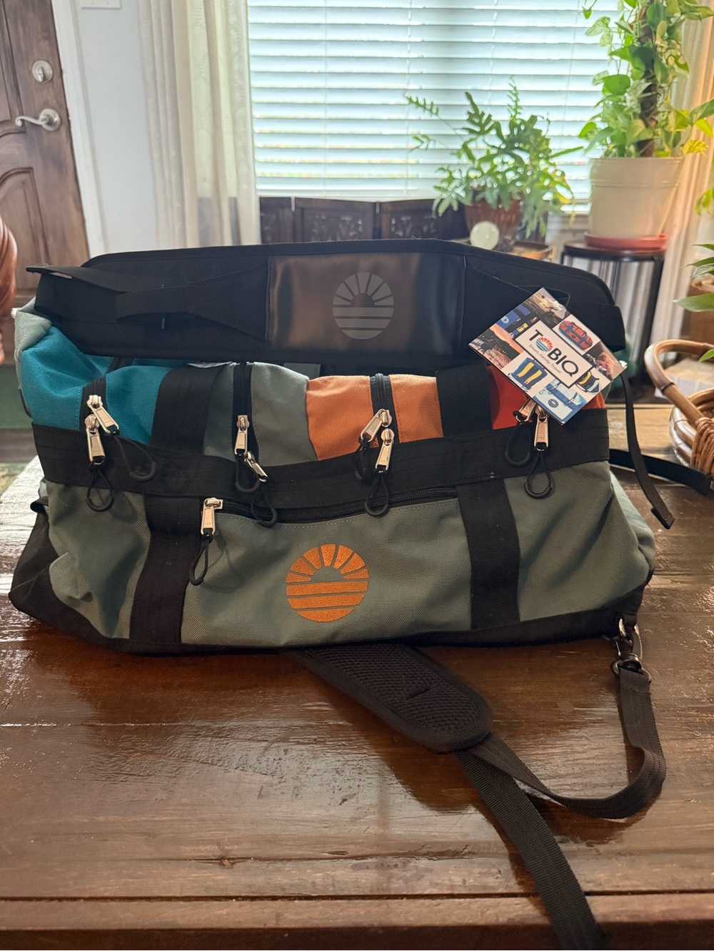 Colorblock Travel Duffel Bag in Teal, Orange & Gray